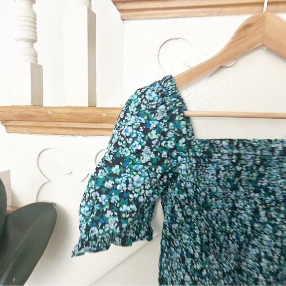 J. Crew Factory Poplin Smocked Top Floral Print Square Neck Cotton Blend Sz XS - Picture 3 of 6